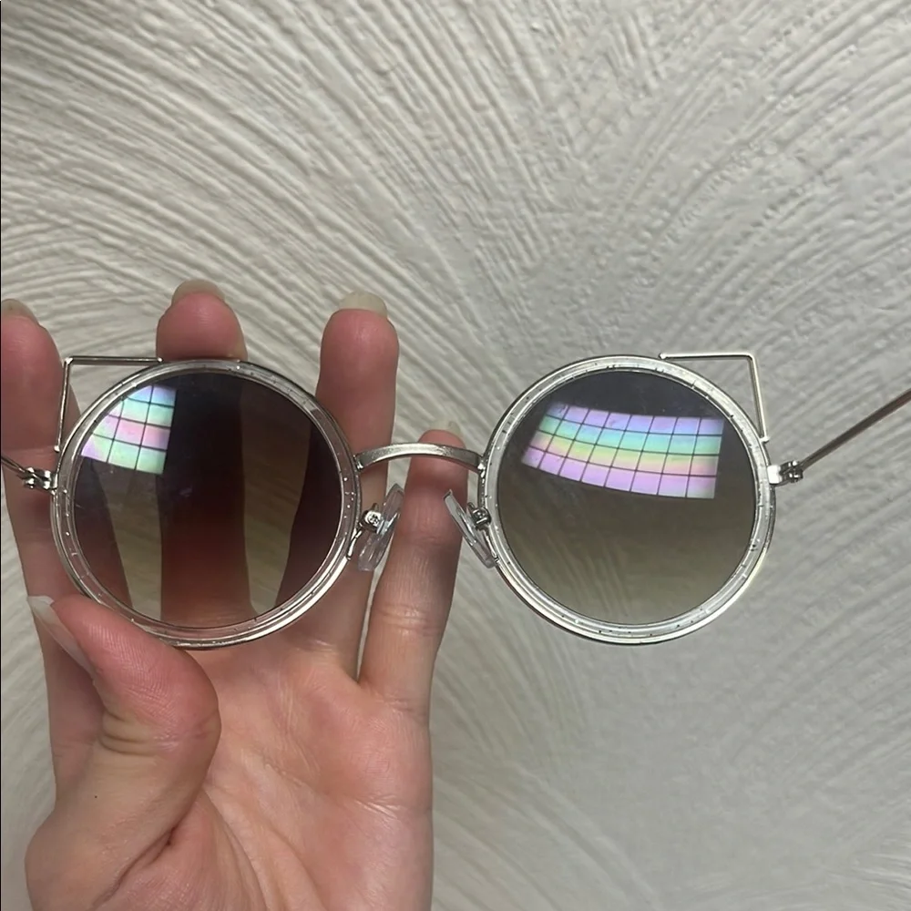 Trendy Round Cat Ears Sunglasses with Glitter Frame